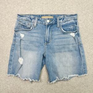 Joe's Bermuda Denim Shorts WMNS 27 Mid Rise Distressed Light Wash Blue Stretchy
